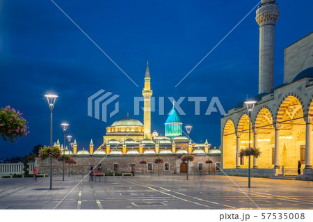 Night view of Mevlana Museum in Konya, Turkey. 57535008