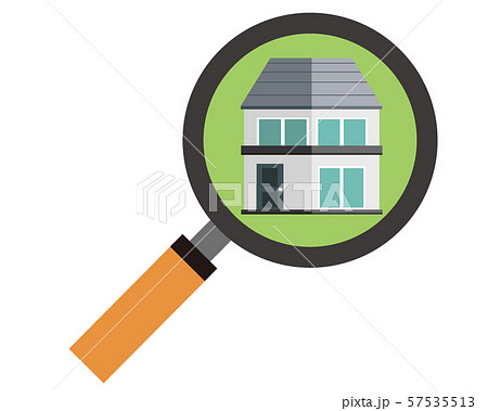 住宅　家　イラスト　一軒家　マイホーム　査定　虫眼鏡　見積 57535513