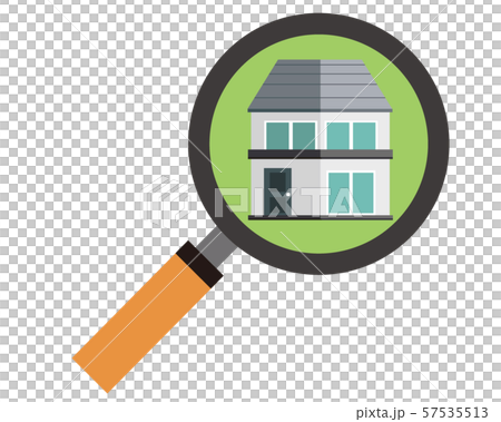 住宅　家　イラスト　一軒家　マイホーム　査定　虫眼鏡　見積 57535513