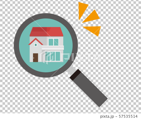 住宅　家　イラスト　一軒家　マイホーム　査定　虫眼鏡　見積 57535514