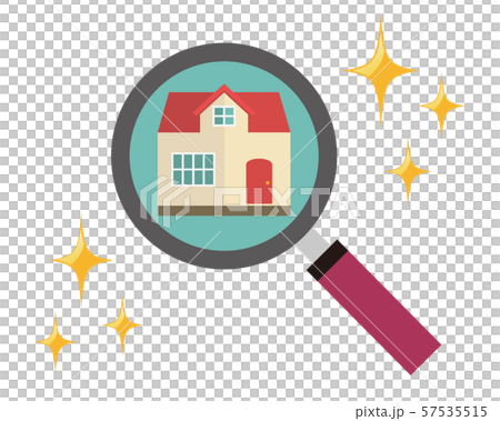 住宅　家　イラスト　一軒家　マイホーム　査定　虫眼鏡　見積 57535515