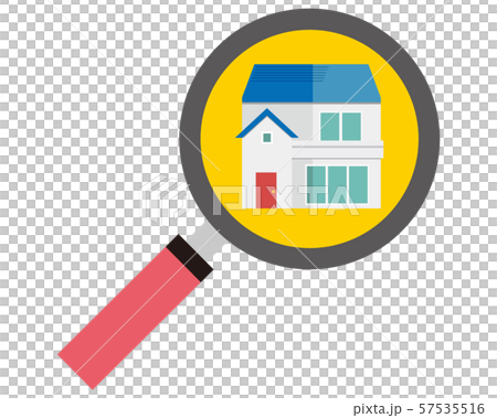 住宅　家　イラスト　一軒家　マイホーム　査定　虫眼鏡　見積 57535516