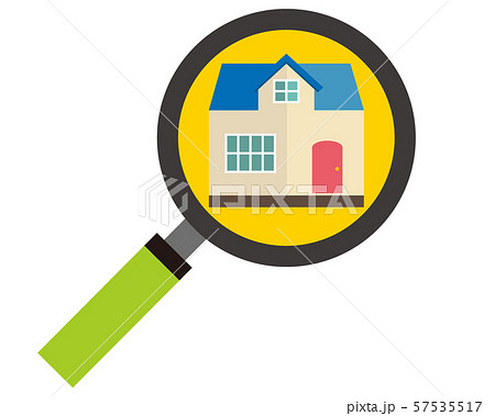 住宅　家　イラスト　一軒家　マイホーム　査定　虫眼鏡　見積 57535517
