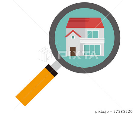 住宅　家　イラスト　一軒家　マイホーム　査定　虫眼鏡　見積 57535520