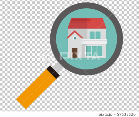 住宅　家　イラスト　一軒家　マイホーム　査定　虫眼鏡　見積 57535520