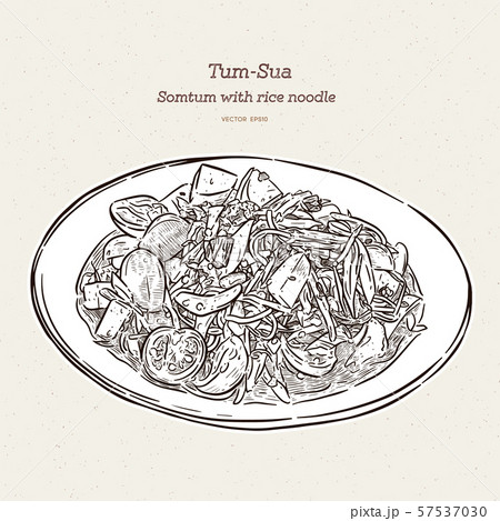 Spicy papaya salad with rice noodle or somtum 57537030