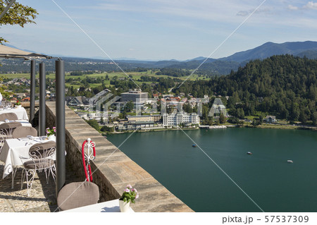 Fragment of a cafe on the territory of Bled Castle Fragment of a cafe on the territory of Bled Castle 57537309