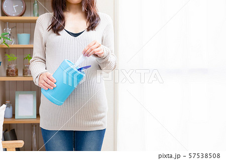 ウエットティッシュを持つ妊婦 57538508