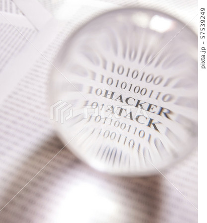 Hacker atack message revealed by an magnifying 57539249
