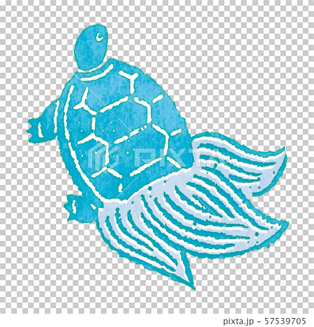 亀　スタンプ　ハンコ　水色　ベクター 57539705