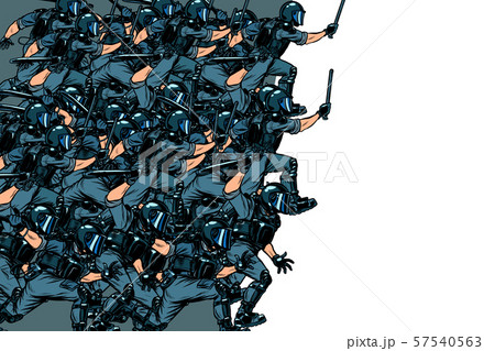 riot policeman attacks with a baton. police work. authoritarian and totalitarian regimes concept 57540563