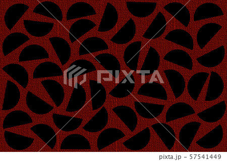 Black random semicircles on red canvas background. Abstract geometric shapes pattern in retro style for fabric textile decor. Black random semicircles on red canvas background. Abstract geometric shapes pattern in retro style for fabric textile decor. 57541449