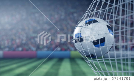 Flag of Estonia on the football hitting goal net back. Realistic 3D rendering Flag of Estonia on the football hitting goal net back. Realistic 3D rendering 57541701
