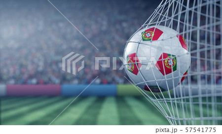 Flag of Portugal on the ball in football net. Conceptual 3D rendering 57541775