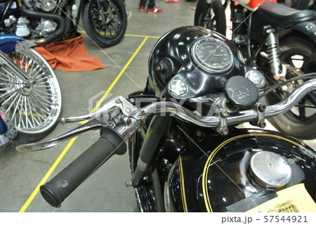 Selective focused on the high performance motorcycle handle bar and all the equipment attached to it.   57544921