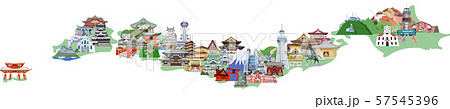 日本観光地マップイメージイラスト 日本観光地マップイメージイラスト 57545396