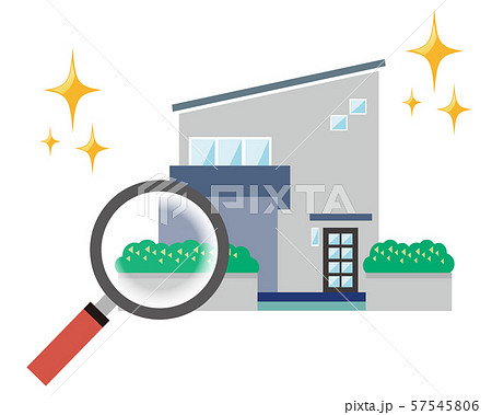 住宅　家　イラスト　一軒家　マイホーム　査定　虫眼鏡　見積　調査 57545806