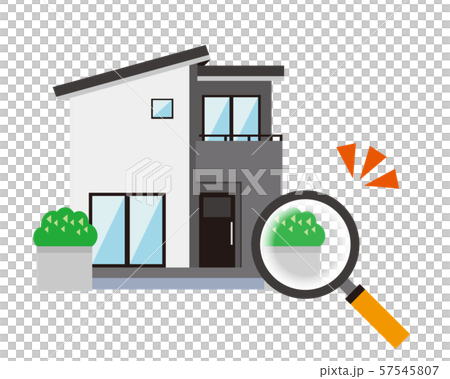 住宅　家　イラスト　一軒家　マイホーム　査定　虫眼鏡　見積　調査 57545807