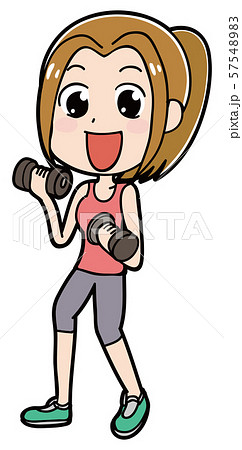 イラスト素材：ダンベル　筋トレ　女性 57548983