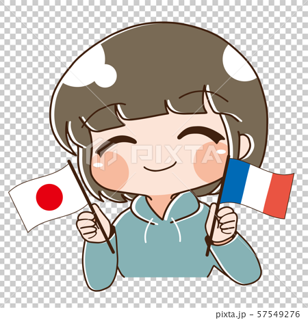 ベクター 日本とフランスを応援する人のイラスト素材