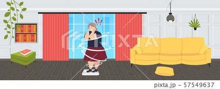 fat overweight woman standing on weigh scales unhealthy lifestyle obesity weight control concept 57549637