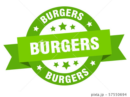 burgers ribbon. burgers round green sign. burgers 57550694