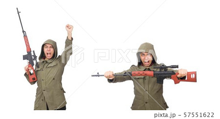 Man with a gun isolated on white Man with a gun isolated on white 57551622