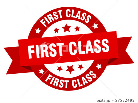 first class ribbon. first class round red sign. 57552495