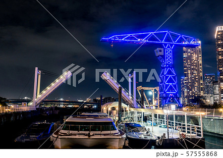アーバンドック ららぽーと豊洲 夜景 停泊する水上バスとドック 57555868