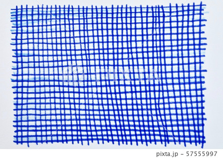 青色チェック柄・手描き風 57555997
