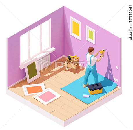 Vector isometric worker drilling wall Vector isometric worker drilling wall 57557061