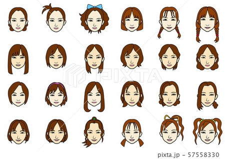 若い女性の顔 カラー のイラスト素材