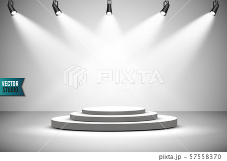 White round podium. Pedestal. Scene. Vector illustration. White round podium. Pedestal. Scene. Vector illustration. 57558370