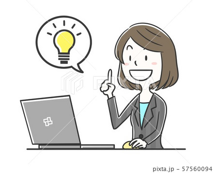 女性 ビジネスウーマン パソコン ひらめきのイラスト素材