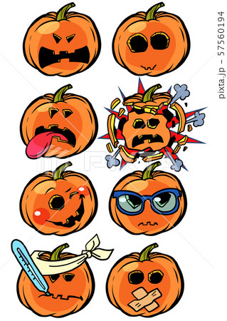 anger rage disease explosion madness Emoji Halloween pumpkin set collection 57560194