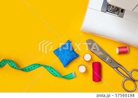 Top view sewing tools flat lay. Workplace of 57560198
