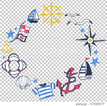 Hand drawn marine round frame 57560577