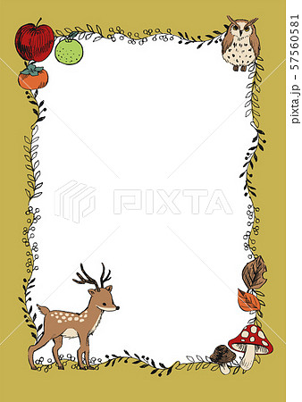 手描き画 秋の素材フレーム　縦長 57560581