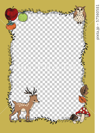 手描き画 秋の素材フレーム　縦長 57560581