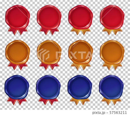 Sealing wax illustration_sealing stamp_red_ribbon_set 57563211