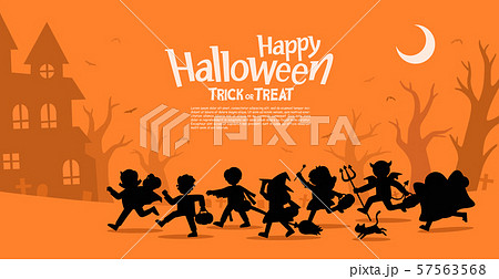 Children in Halloween fancy dress to go Trick or Treating. 57563568