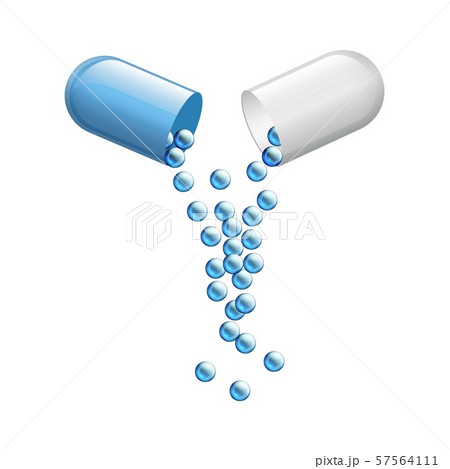 Realistic medical opened capsule pill. Vitamin antibiotic 3D medicine drug for concept improve 57564111