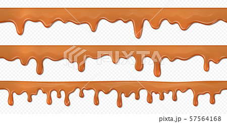 Seamless caramel drips. Realistic 3D toffee flows isolated on white background, melted milk 57564168
