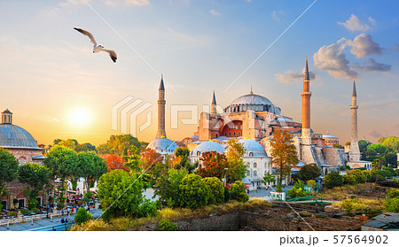 Famous Hagia Sophia in the evening sun rays, Istanbul, Turkey 57564902