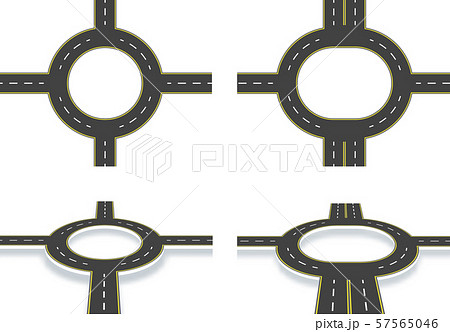 Road, highway, roundabout, top view and perspective view with shadow. Two-lane and four-lane roads 57565046