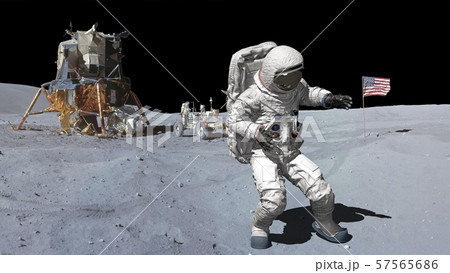 3D rendering. Dancing of Astronaut on the moon.. 57565686