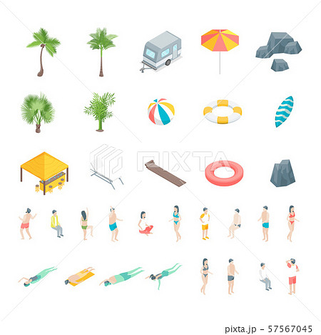 Beach Rest Icon Set Concept 3d Isometric View....のイラスト素材 [57567045] - PIXTA
