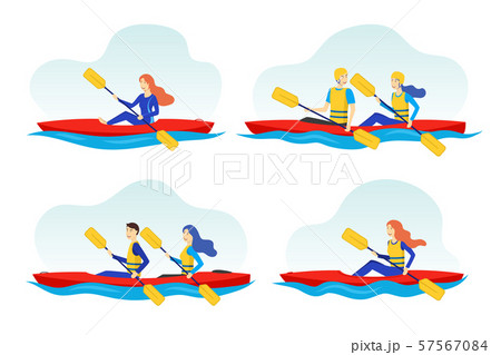 Cartoon Color Characters People and Extreme Water Sport Concept. Vector 57567084