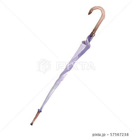 Black walking umbrella with a croock wooden handle. Watercolor background set. Isolated umbrella 57567238