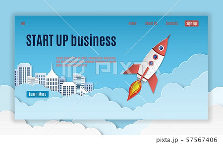 Startup landing. Mobil interface template of creative company project starting page vector website 57567406
